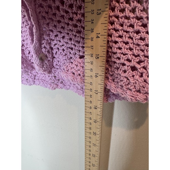Free People Sweater Cardigan Womens XS Purple Crochet Collared Short Sleeve - Picture 8 of 10